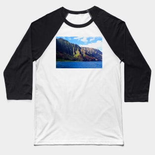 Blue Pacific and Rugged Na Pali Coastline of Kauai Hawaii Baseball T-Shirt